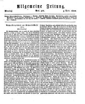 Allgemeine Zeitung Montag 3. November 1800