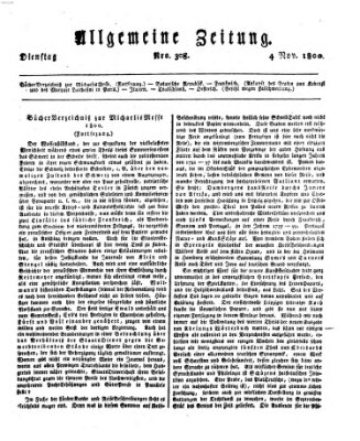 Allgemeine Zeitung Dienstag 4. November 1800