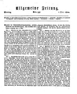 Allgemeine Zeitung Montag 1. Dezember 1800