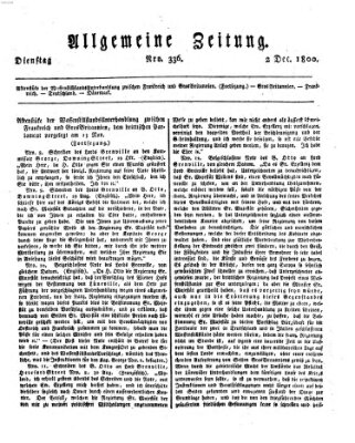 Allgemeine Zeitung Dienstag 2. Dezember 1800