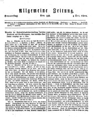 Allgemeine Zeitung Donnerstag 4. Dezember 1800