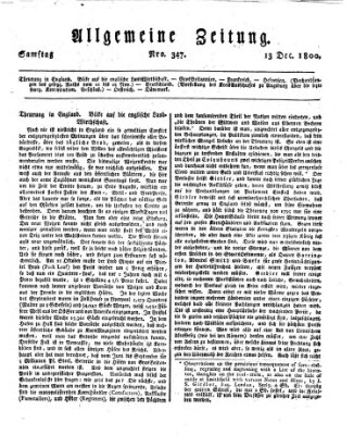 Allgemeine Zeitung Samstag 13. Dezember 1800