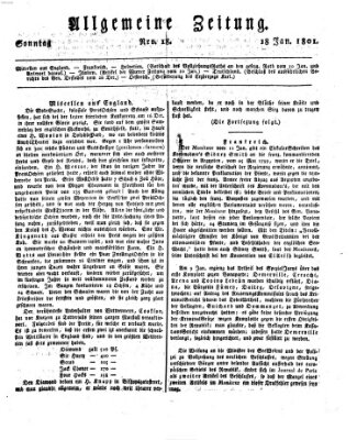 Allgemeine Zeitung Sonntag 18. Januar 1801