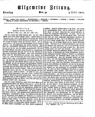 Allgemeine Zeitung Dienstag 3. Februar 1801