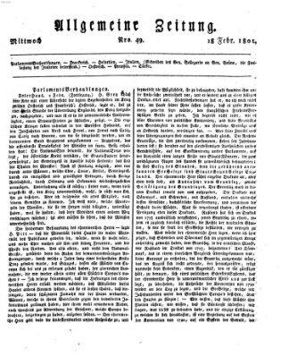 Allgemeine Zeitung Mittwoch 18. Februar 1801