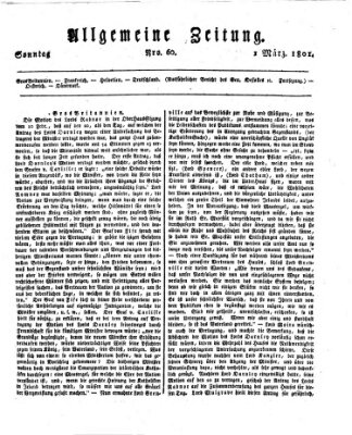 Allgemeine Zeitung Sonntag 1. März 1801