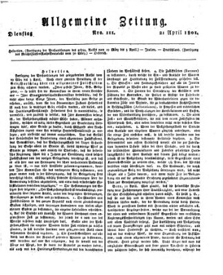 Allgemeine Zeitung Dienstag 21. April 1801