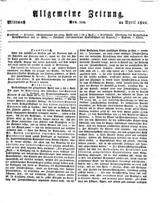 Allgemeine Zeitung Mittwoch 22. April 1801