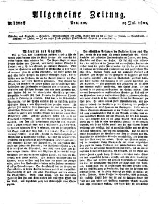 Allgemeine Zeitung Mittwoch 29. Juli 1801