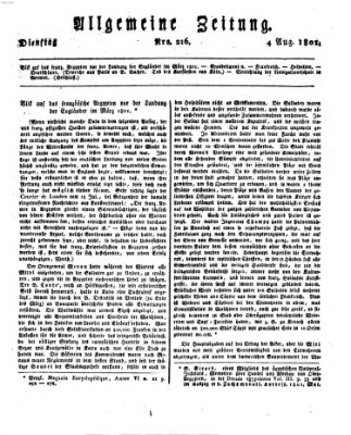 Allgemeine Zeitung Dienstag 4. August 1801