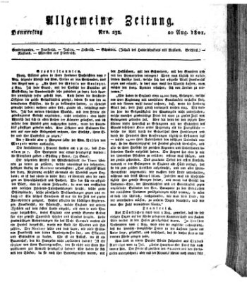 Allgemeine Zeitung Donnerstag 20. August 1801