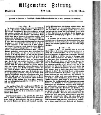 Allgemeine Zeitung Dienstag 1. September 1801