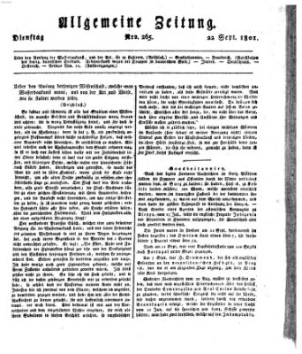 Allgemeine Zeitung Dienstag 22. September 1801