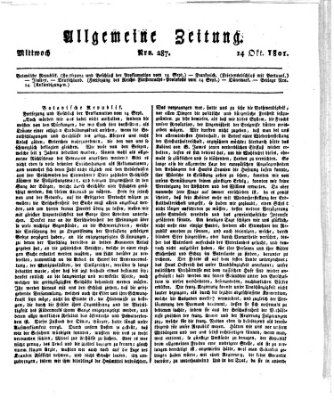 Allgemeine Zeitung Mittwoch 14. Oktober 1801