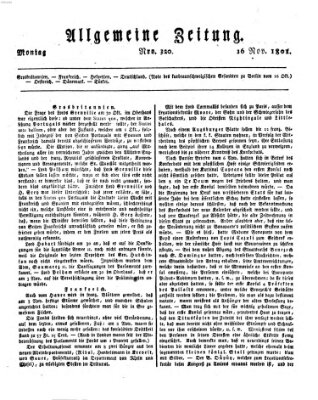 Allgemeine Zeitung Montag 16. November 1801