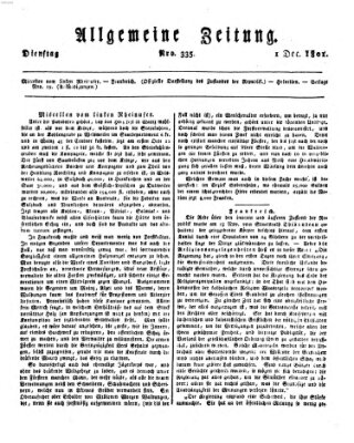 Allgemeine Zeitung Dienstag 1. Dezember 1801