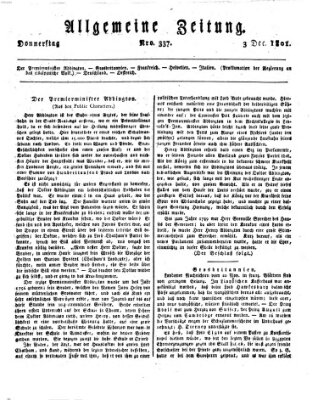 Allgemeine Zeitung Donnerstag 3. Dezember 1801