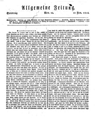 Allgemeine Zeitung Sonntag 10. Januar 1802