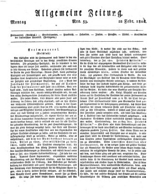 Allgemeine Zeitung Montag 22. Februar 1802