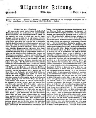 Allgemeine Zeitung Mittwoch 1. September 1802