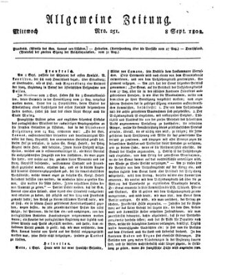 Allgemeine Zeitung Mittwoch 8. September 1802