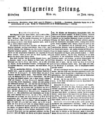 Allgemeine Zeitung Dienstag 11. Januar 1803