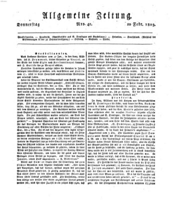 Allgemeine Zeitung Donnerstag 10. Februar 1803