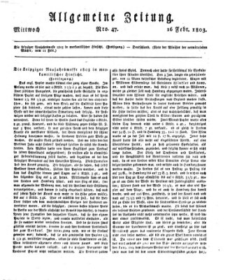 Allgemeine Zeitung Mittwoch 16. Februar 1803