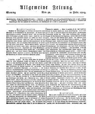 Allgemeine Zeitung Montag 21. Februar 1803