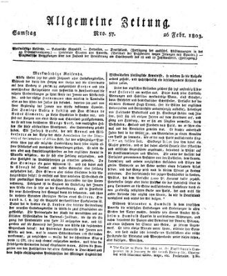 Allgemeine Zeitung Samstag 26. Februar 1803