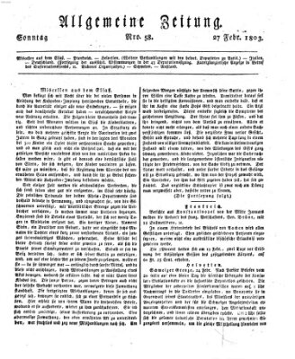 Allgemeine Zeitung Sonntag 27. Februar 1803