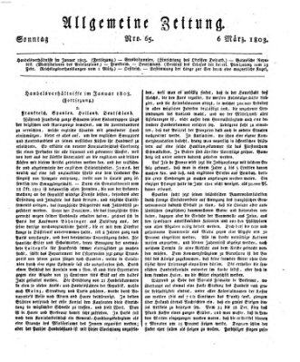 Allgemeine Zeitung Sonntag 6. März 1803