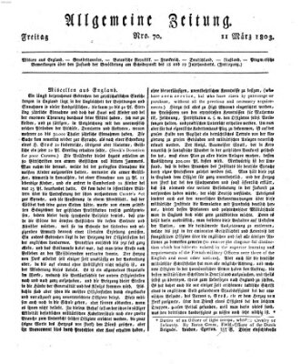 Allgemeine Zeitung Freitag 11. März 1803