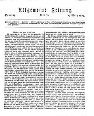 Allgemeine Zeitung Sonntag 13. März 1803