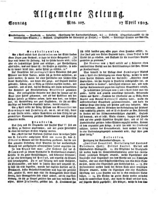 Allgemeine Zeitung Sonntag 17. April 1803