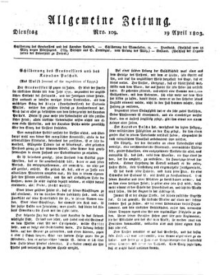 Allgemeine Zeitung Dienstag 19. April 1803