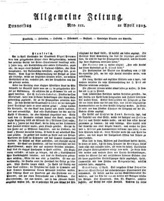 Allgemeine Zeitung Donnerstag 21. April 1803