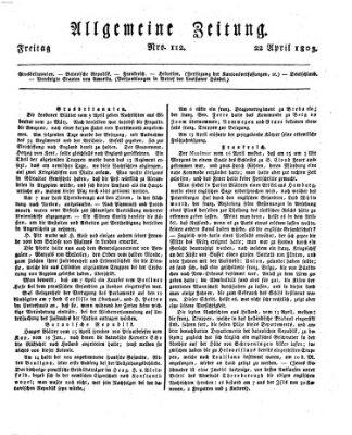 Allgemeine Zeitung Freitag 22. April 1803