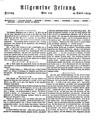 Allgemeine Zeitung Freitag 29. April 1803