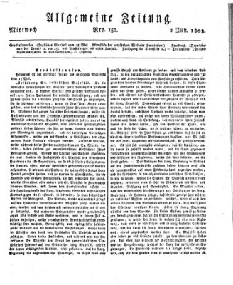 Allgemeine Zeitung Mittwoch 1. Juni 1803