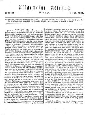 Allgemeine Zeitung Montag 6. Juni 1803