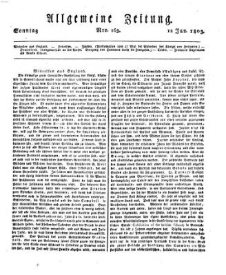 Allgemeine Zeitung Sonntag 12. Juni 1803