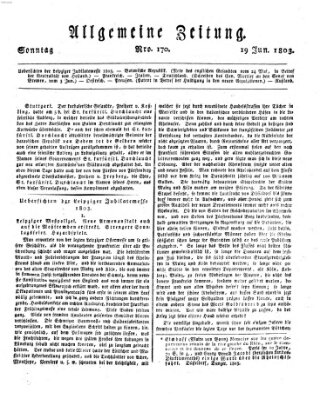 Allgemeine Zeitung Sonntag 19. Juni 1803