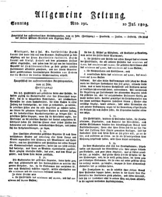 Allgemeine Zeitung Sonntag 10. Juli 1803