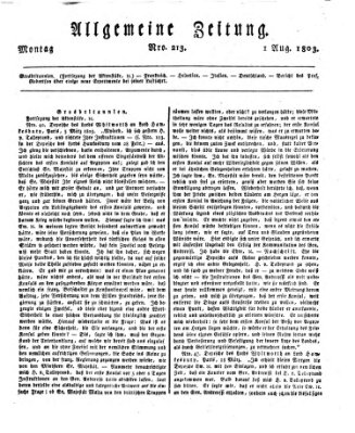 Allgemeine Zeitung Montag 1. August 1803