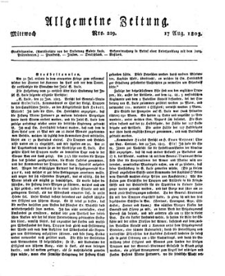 Allgemeine Zeitung Mittwoch 17. August 1803