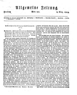 Allgemeine Zeitung Freitag 19. August 1803