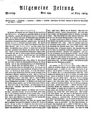 Allgemeine Zeitung Montag 22. August 1803