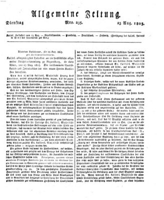 Allgemeine Zeitung Dienstag 23. August 1803