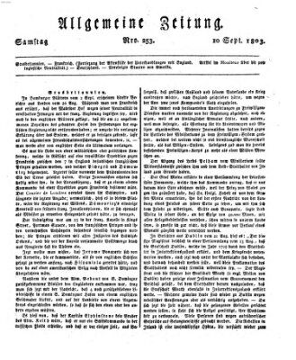 Allgemeine Zeitung Samstag 10. September 1803